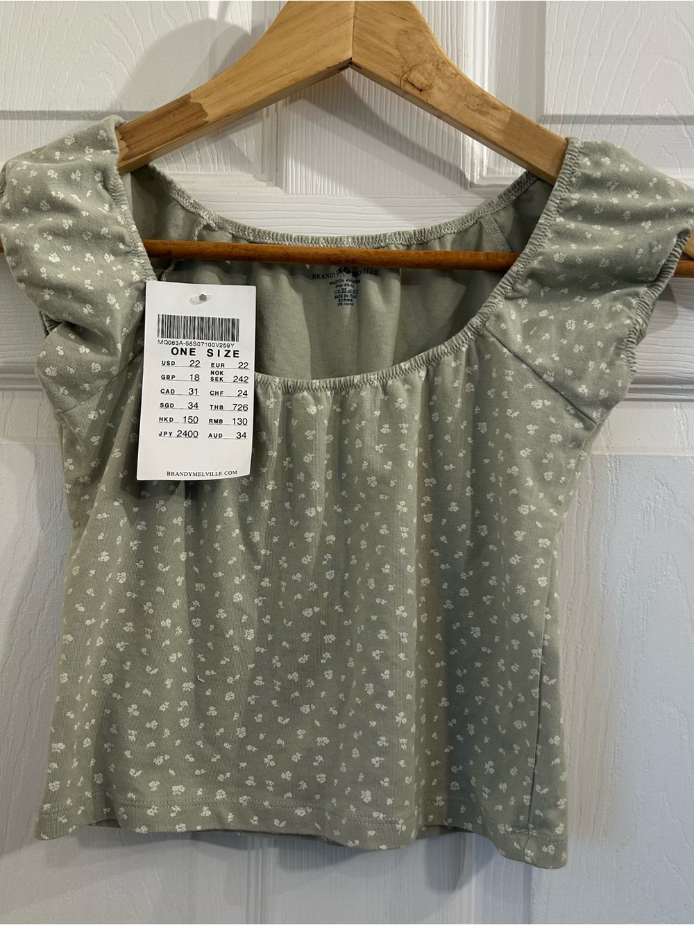 Brandy Melville Sage Green Floral Ruffle Sleeve Camisole